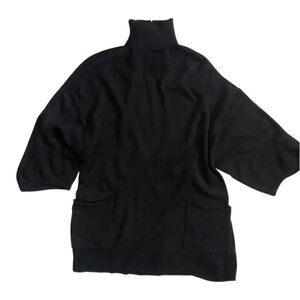 Smitten Open Back Black Button Turtleneck Short Sleeve Sweater Large